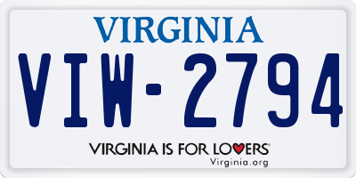 VA license plate VIW2794