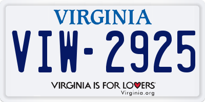 VA license plate VIW2925