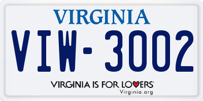 VA license plate VIW3002