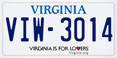 VA license plate VIW3014