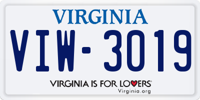 VA license plate VIW3019