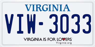VA license plate VIW3033