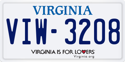 VA license plate VIW3208