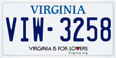 VA license plate VIW3258