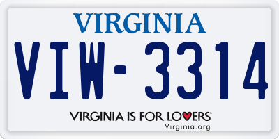 VA license plate VIW3314