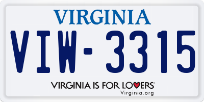 VA license plate VIW3315