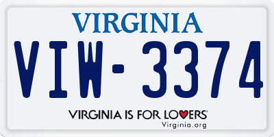 VA license plate VIW3374