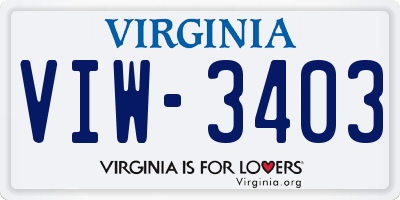 VA license plate VIW3403