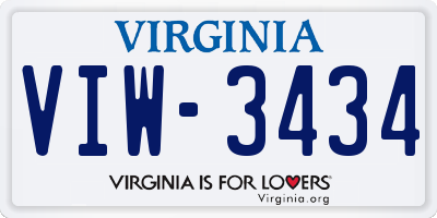VA license plate VIW3434