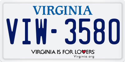 VA license plate VIW3580