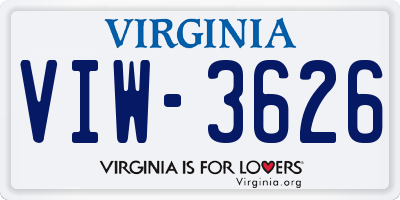 VA license plate VIW3626