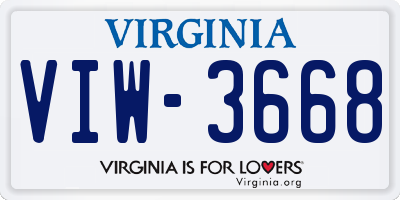 VA license plate VIW3668