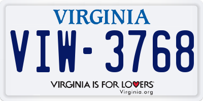 VA license plate VIW3768