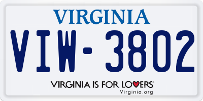 VA license plate VIW3802