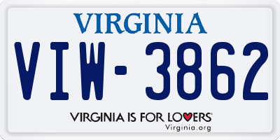 VA license plate VIW3862