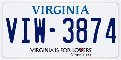 VA license plate VIW3874