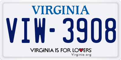 VA license plate VIW3908