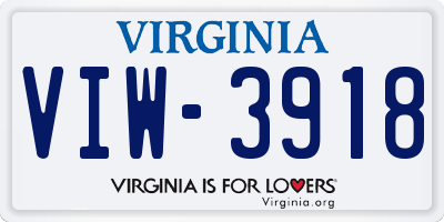 VA license plate VIW3918
