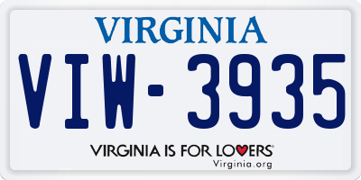 VA license plate VIW3935