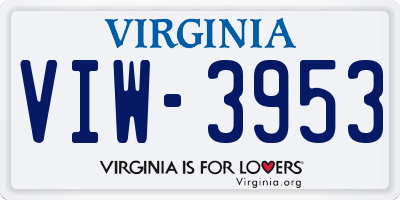 VA license plate VIW3953