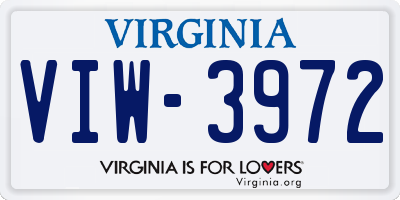 VA license plate VIW3972