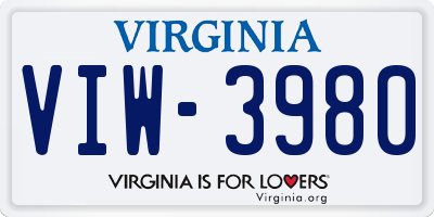 VA license plate VIW3980