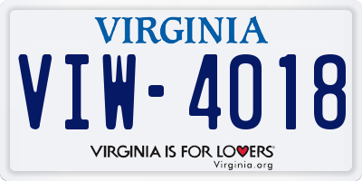 VA license plate VIW4018