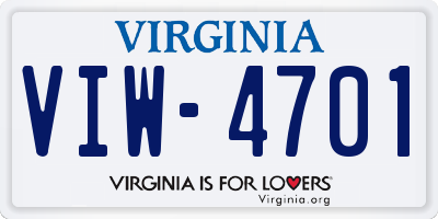 VA license plate VIW4701