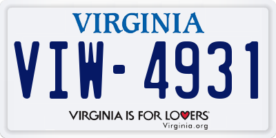 VA license plate VIW4931