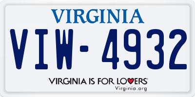 VA license plate VIW4932