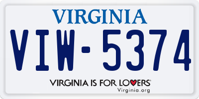 VA license plate VIW5374
