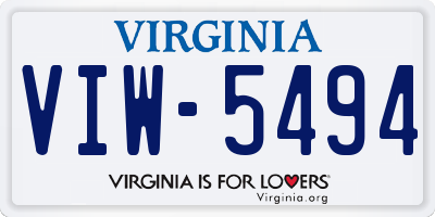 VA license plate VIW5494