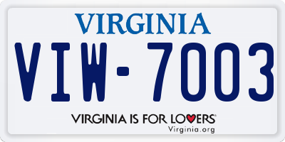 VA license plate VIW7003
