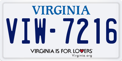 VA license plate VIW7216