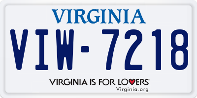 VA license plate VIW7218