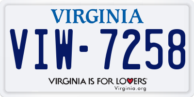VA license plate VIW7258