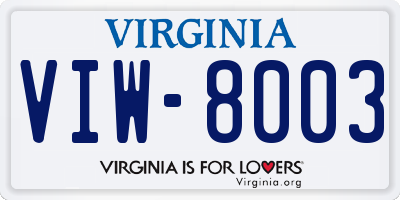 VA license plate VIW8003