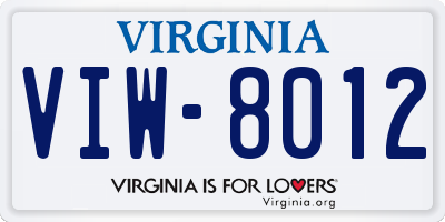 VA license plate VIW8012