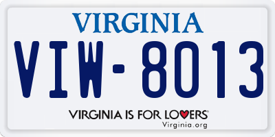 VA license plate VIW8013