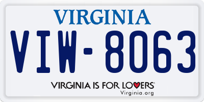 VA license plate VIW8063