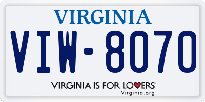 VA license plate VIW8070