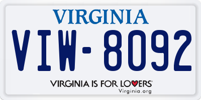 VA license plate VIW8092