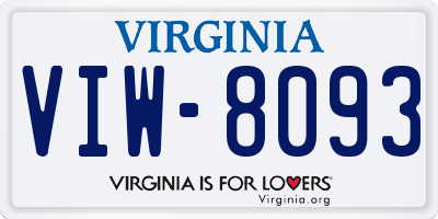 VA license plate VIW8093