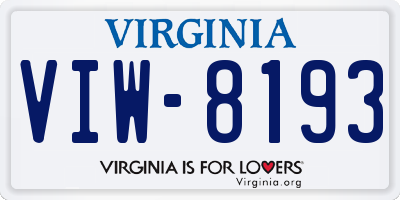 VA license plate VIW8193