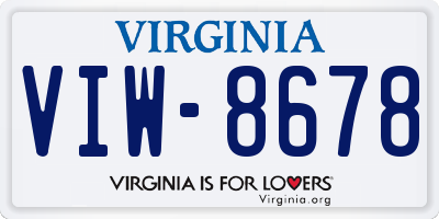 VA license plate VIW8678