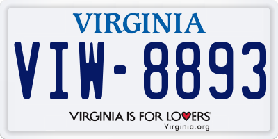 VA license plate VIW8893