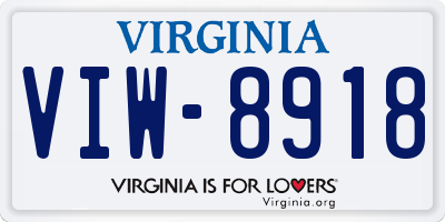 VA license plate VIW8918
