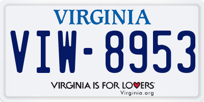 VA license plate VIW8953