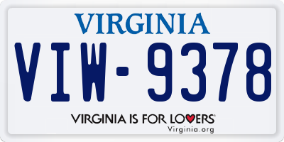 VA license plate VIW9378