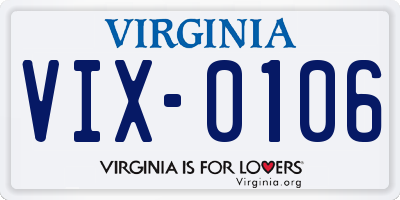 VA license plate VIX0106